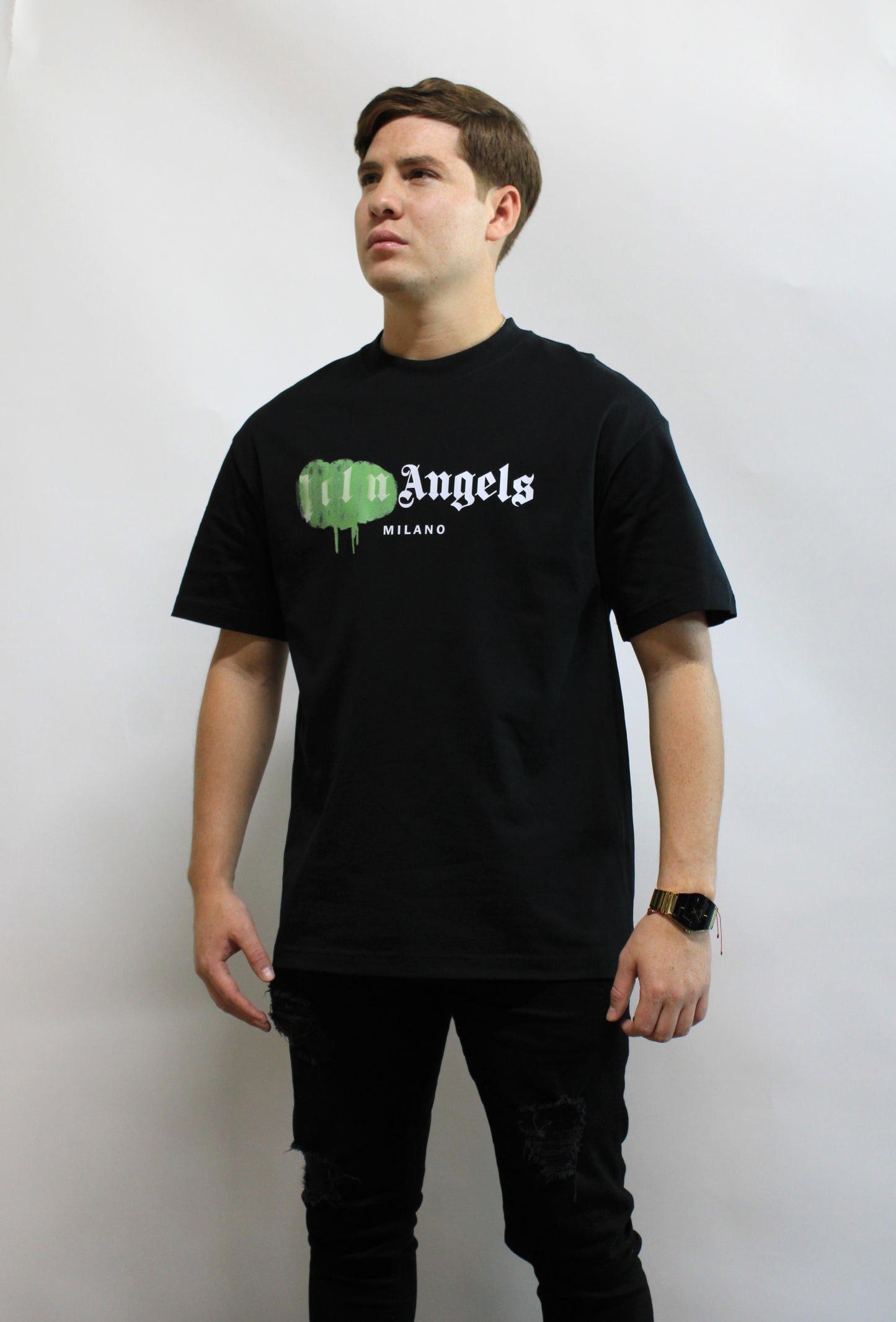 Playera Casual Palms Angels Negra con Verde