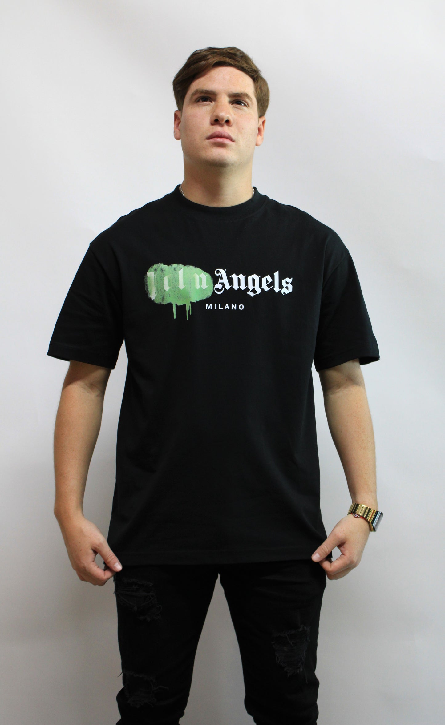 Playera Casual Palms Angels Negra con Verde