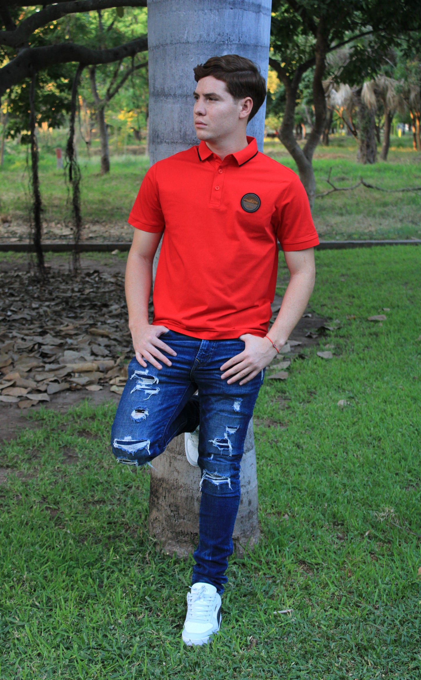Playera Polo Boss Porshe Rojo Diseño En Cuello Color Negro