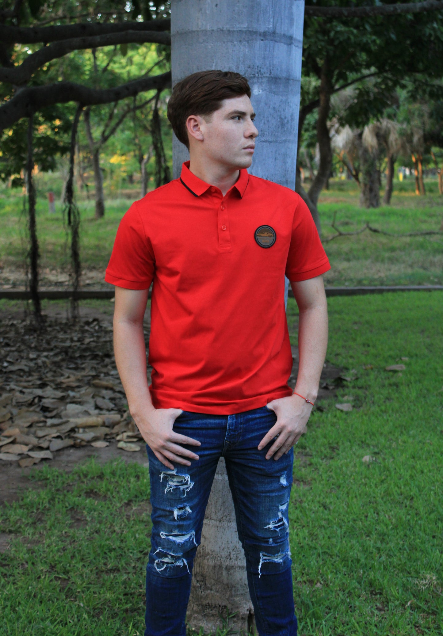 Playera Polo Boss Porshe Rojo Diseño En Cuello Color Negro