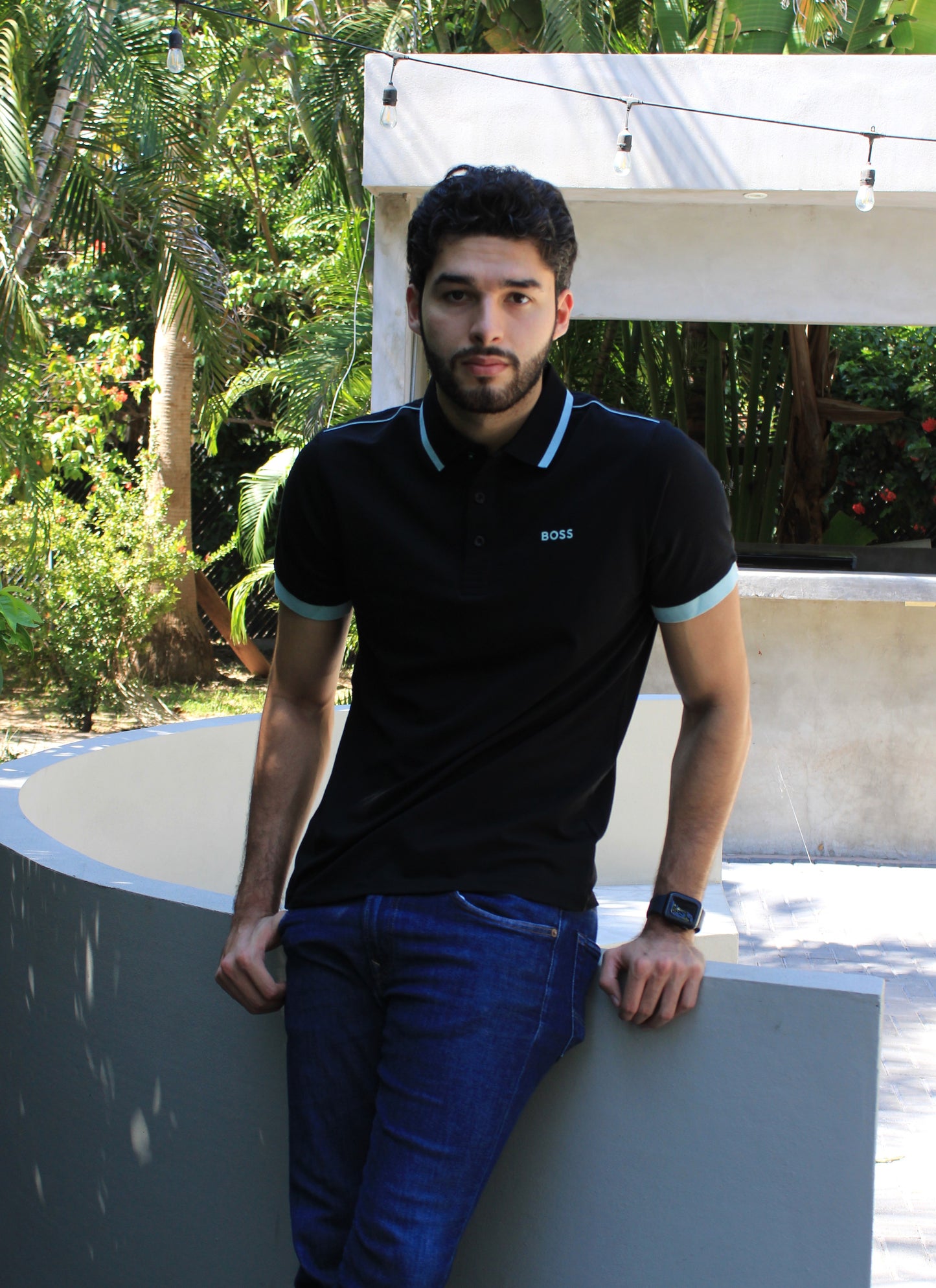 Playera Polo Boss Negra Con Diseño en Color Menta