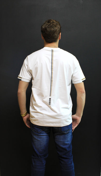 Playera Hugo Boss Blanca con Diseño en Mangas