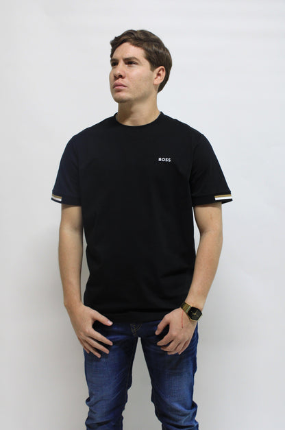 Playera Hugo Boss Negra diseño En mangas