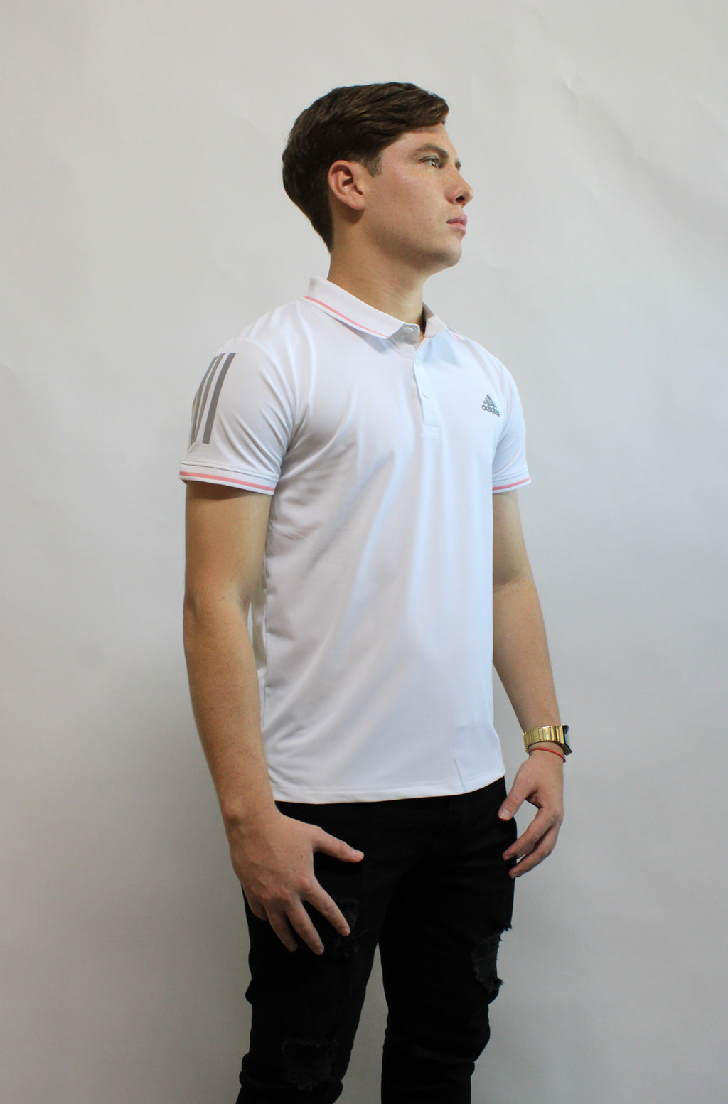 Playera Polo Deportiva Adidas Blanca Con detalles Rosas