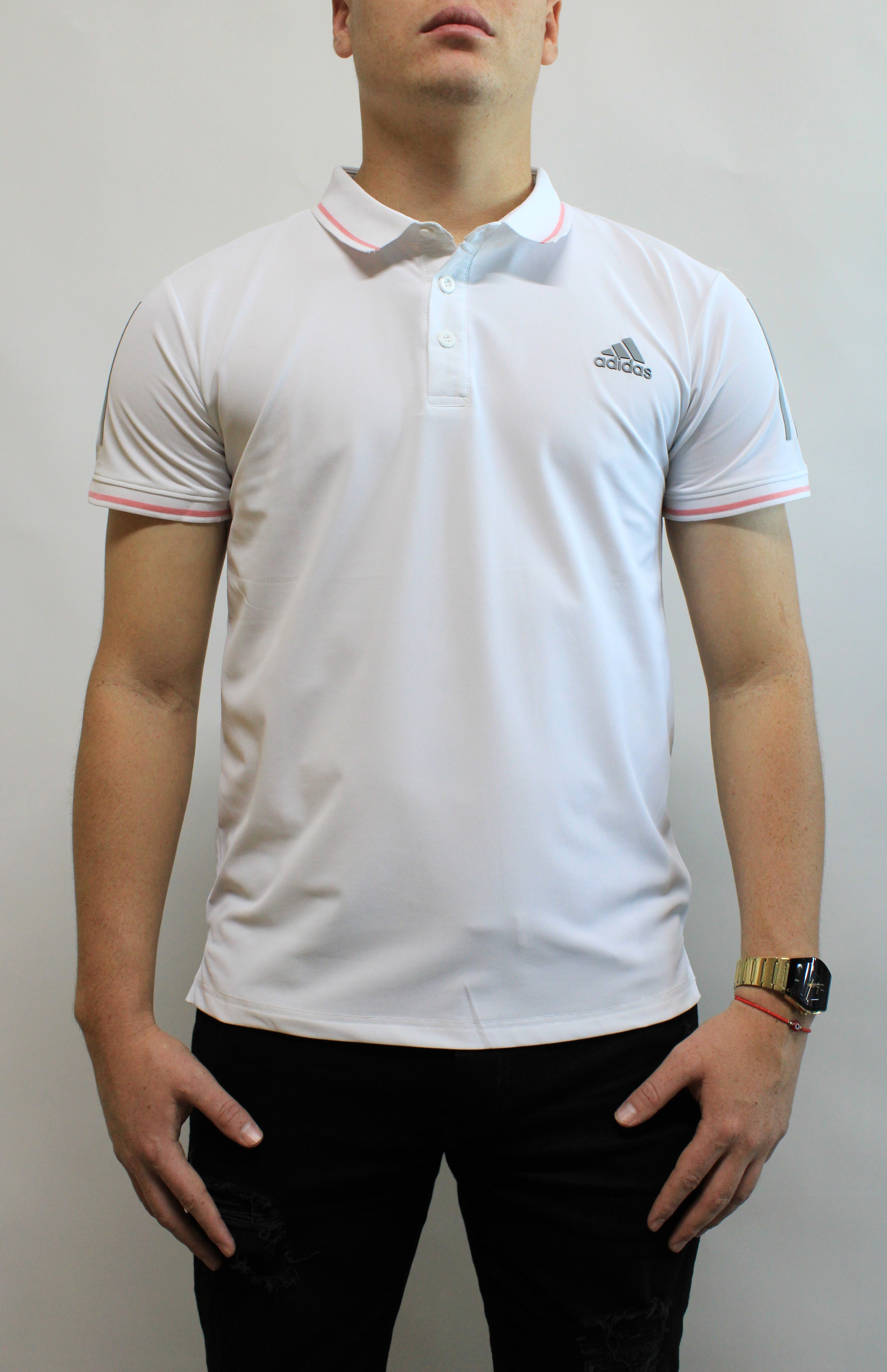 Playera Polo Deportiva Adidas Blanca Con detalles Rosas