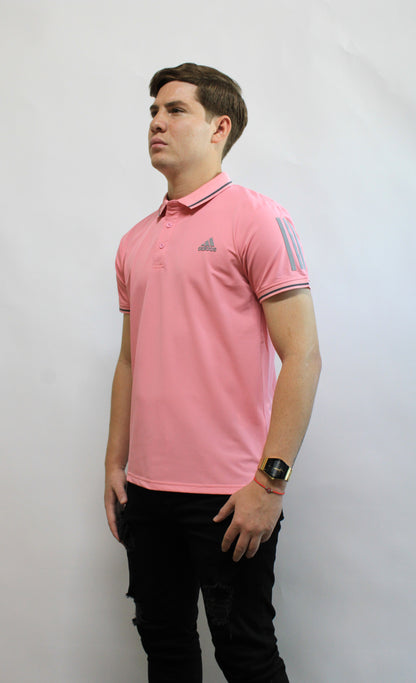 Playera Polo Deportiva Adidas Rosa con Detalles Blancos