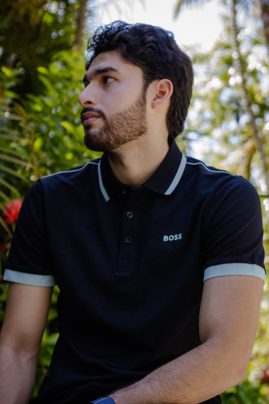 Playera Polo Boss Negra Con Diseño en Color Menta