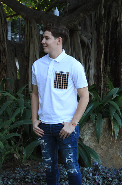 Playera Polo Hugo Boss Blanca Con diseño De Cuadros En Bolsa