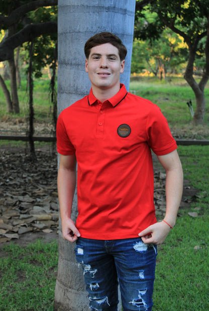 Playera Polo Boss Porshe Rojo Diseño En Cuello Color Negro