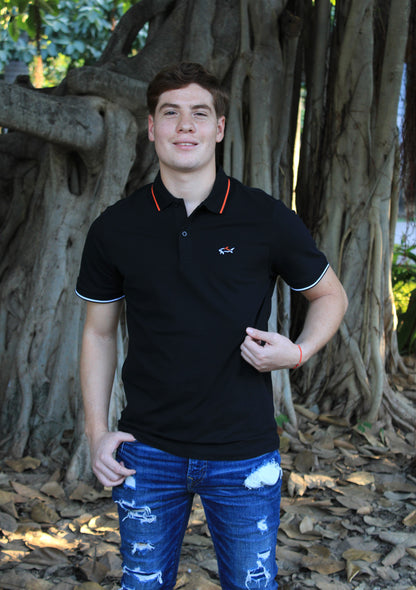 Playera Polo Paul Shark Azul Marino Con Diseño en Cuello Color Naranja