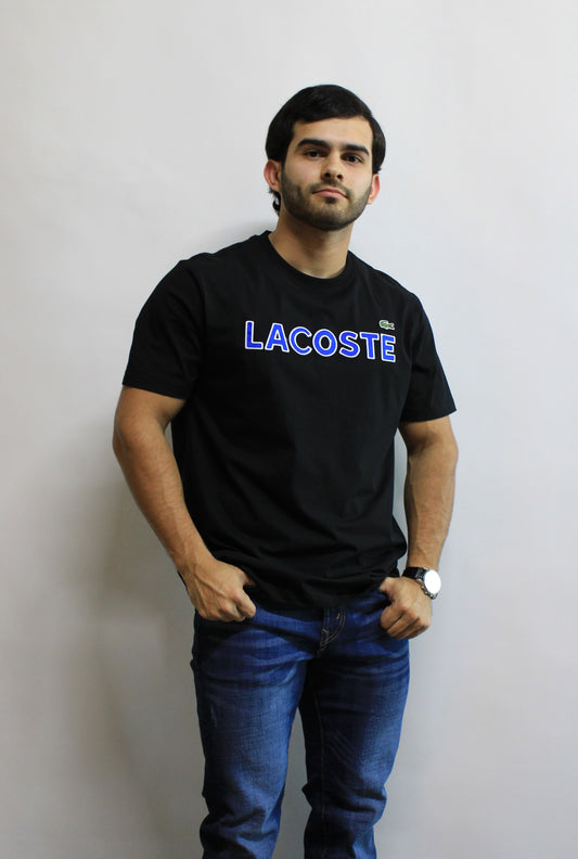 Playera Lacoste Negra Con Diseño En Color Azul