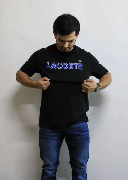 Playera Lacoste Negra Con Diseño En Color Azul
