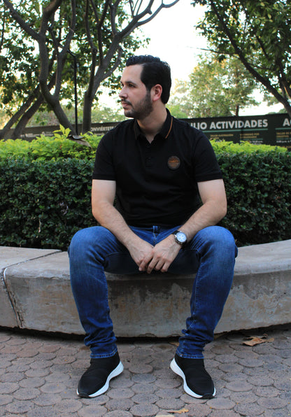 Playera Polo Boss Porsh Negra Con Diseño En Cuello Color Café