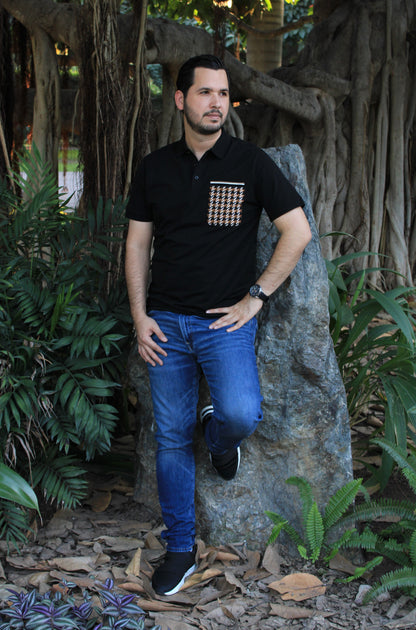 Playera Polo Hugo Boss Negra Con Diseño De Cuadros En Bolsa