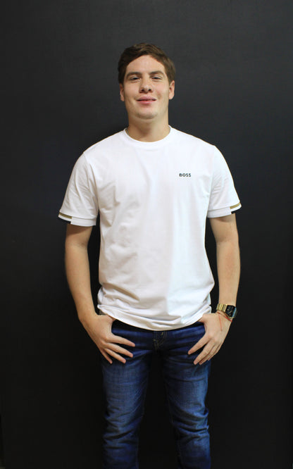 Playera Hugo Boss Blanca con Diseño en Mangas