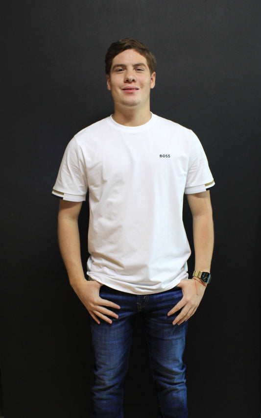 Playera Hugo Boss Blanca con Diseño en Mangas