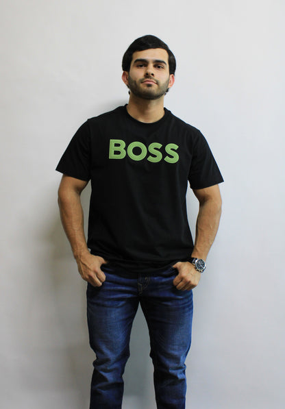 Playera Hugo Boss Negra Con Letras Verdes